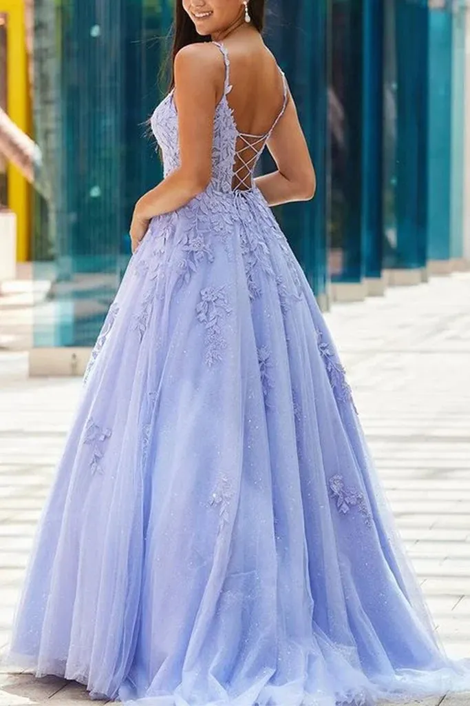 Long Lace Prom Dresses 2025 with Pockets V Neck Cheap Formal Evening Dresses