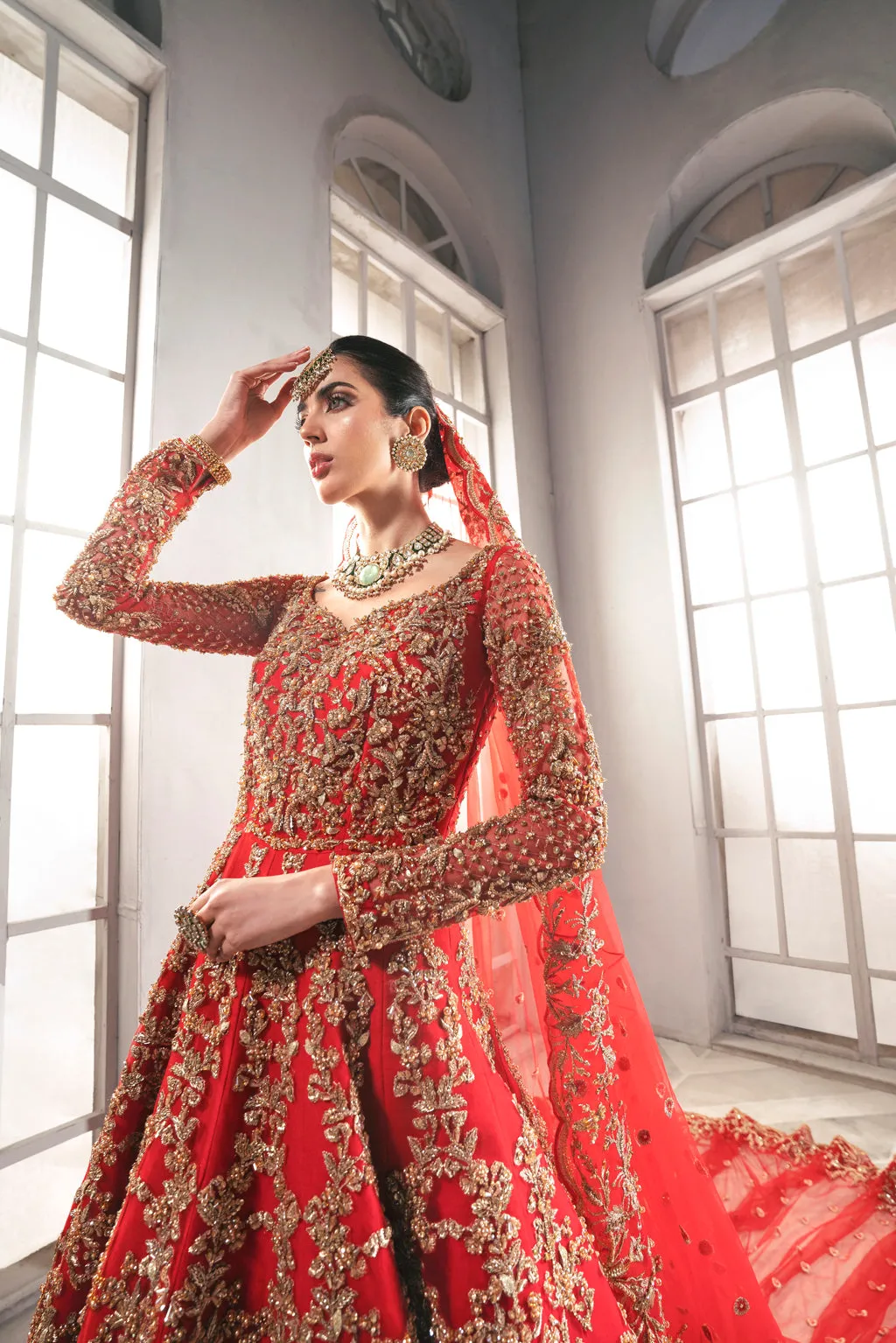Long Red Frock Lehenga Bridal Pakistani Wedding Dresses