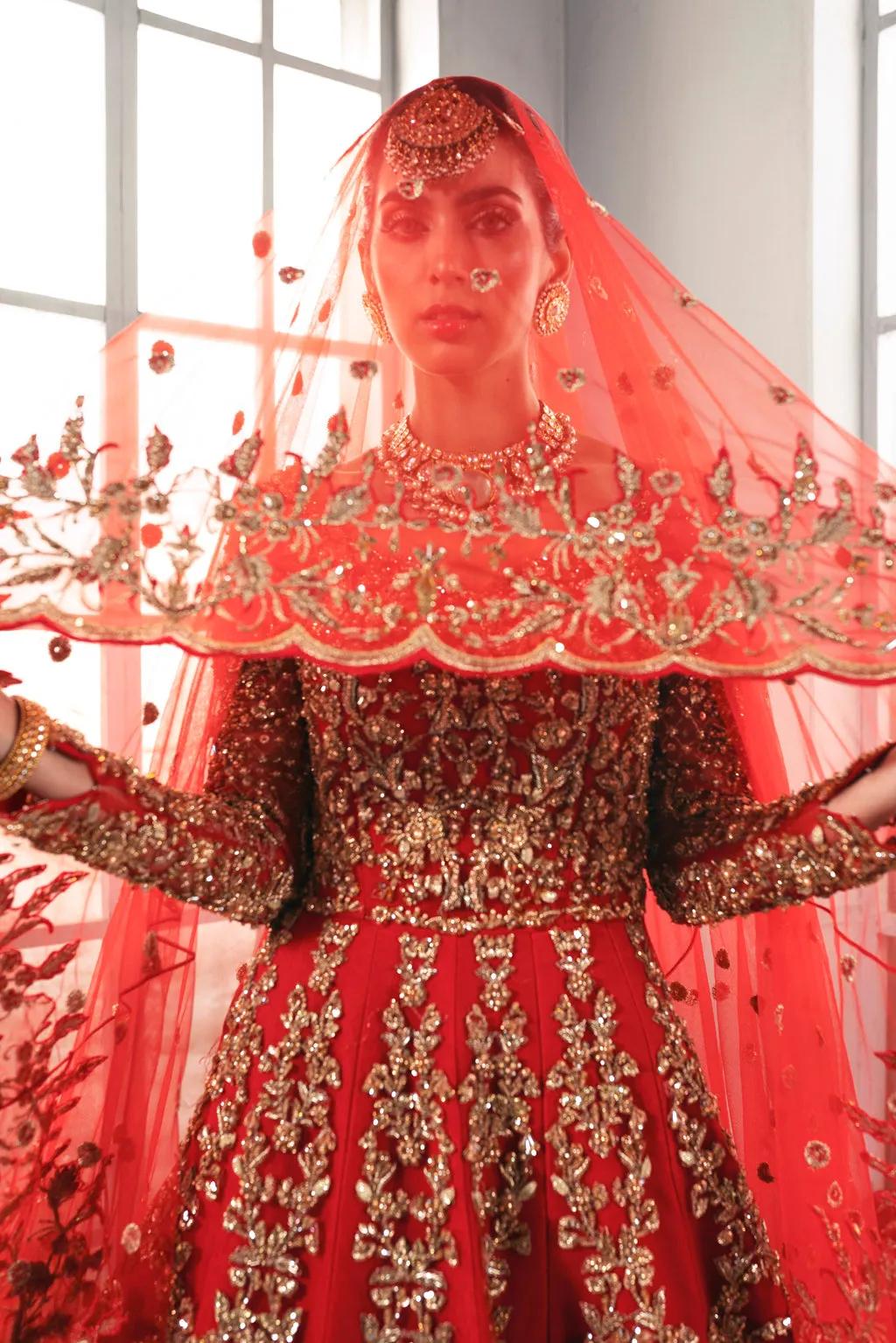 Long Red Frock Lehenga Bridal Pakistani Wedding Dresses