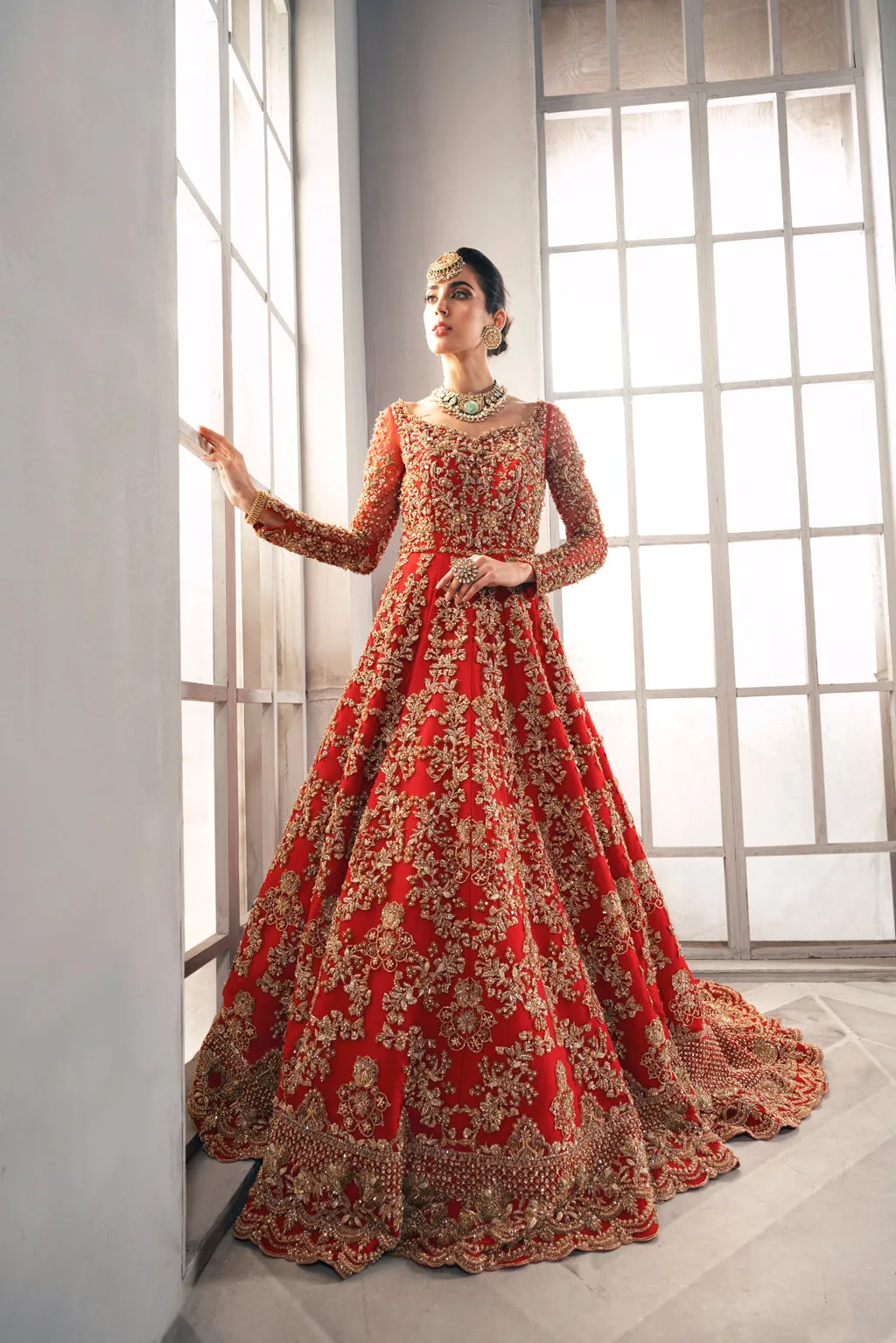 Long Red Frock Lehenga Bridal Pakistani Wedding Dresses