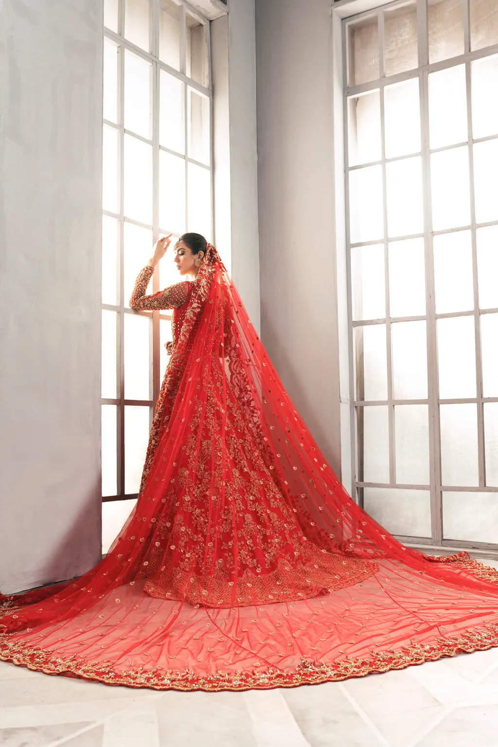Long Red Frock Lehenga Bridal Pakistani Wedding Dresses