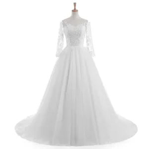 Long Sleeve A line Lace See Through Wedding Bridal Dresses, Custom Made Wedding Dresses, Affordable Wedding Bridal Gowns, WD247