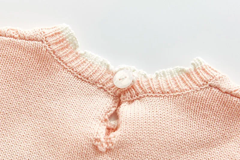 Long Sleeve Knitted Rompers Embroidery Pink