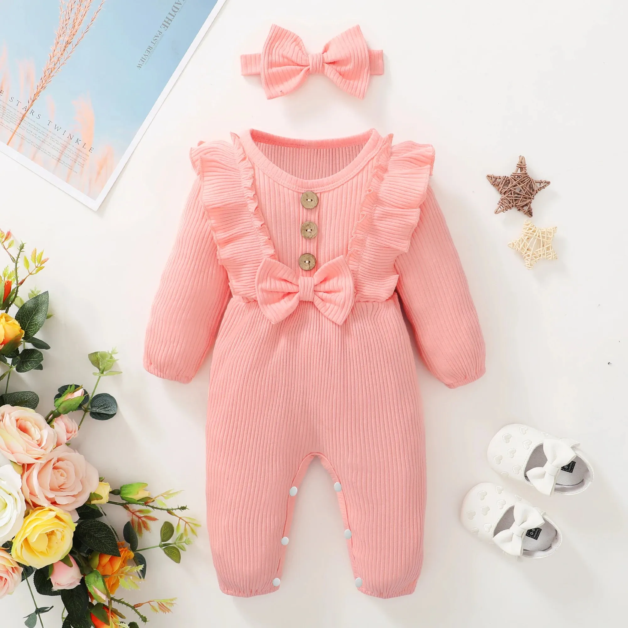 Long-sleeve Newborn Costume Romper with Headband for Babies