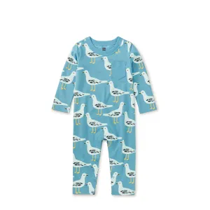 Long Sleeve Pocket Baby Romper - Squabble of Seagulls