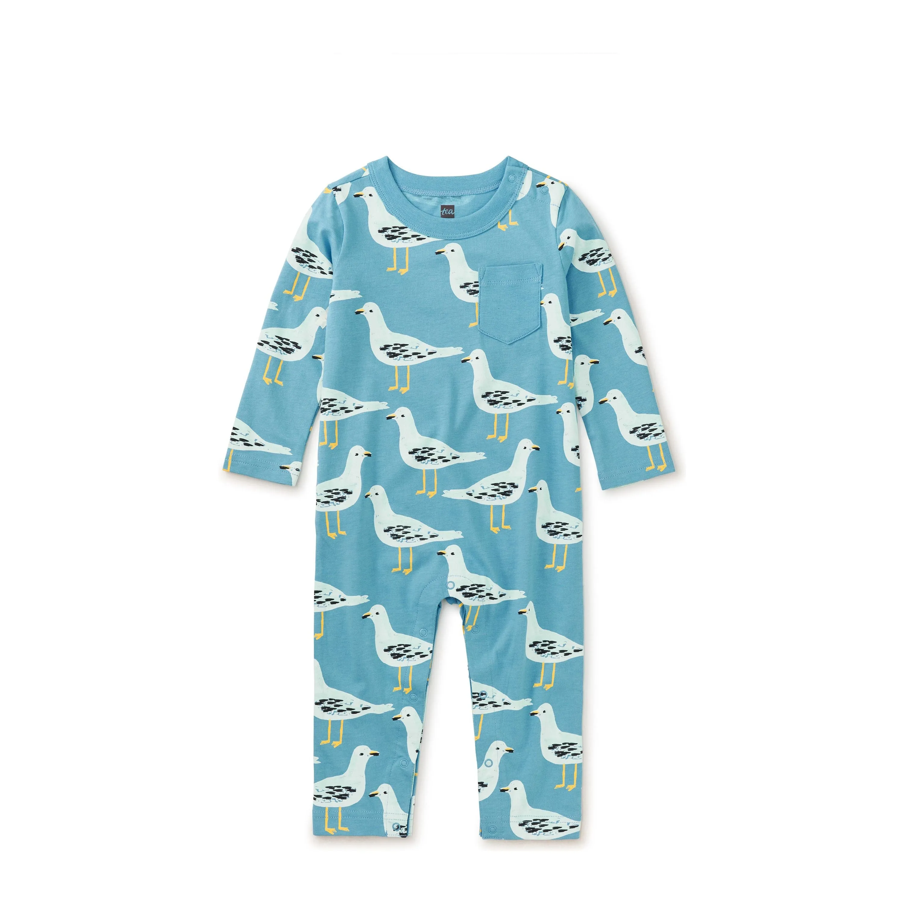 Long Sleeve Pocket Baby Romper - Squabble of Seagulls