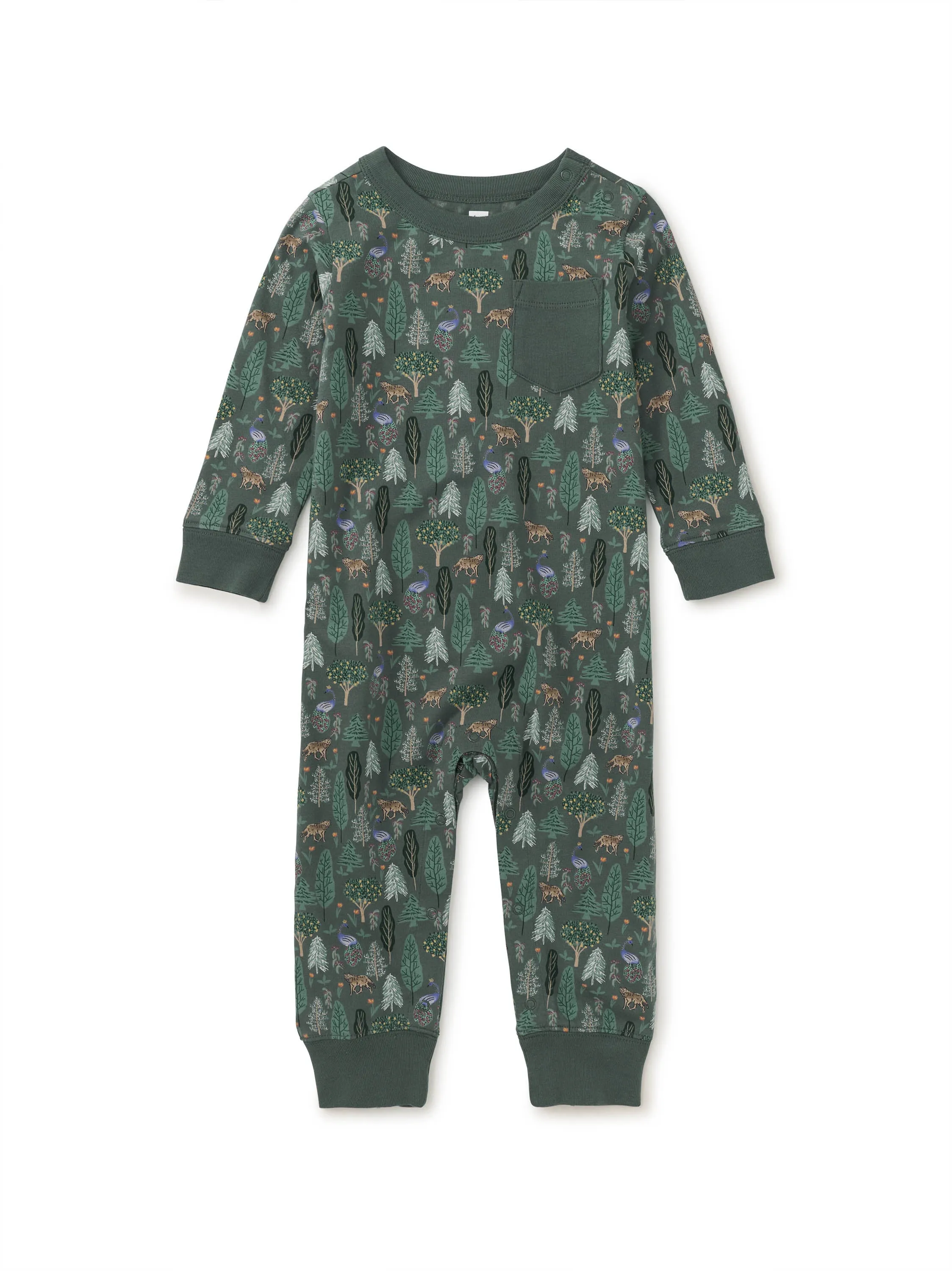 Long Sleeve Pocket Baby Romper - Turkish Forest