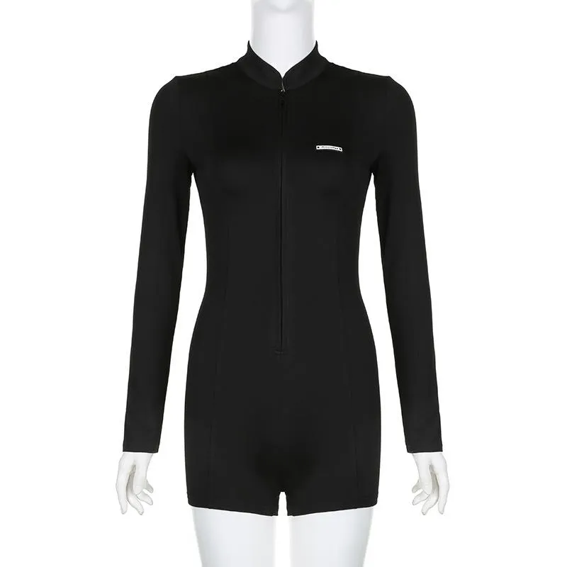 Long sleeve zip-up solid romper