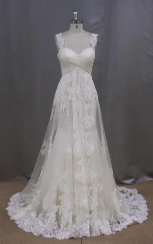 Long Sleeveless A-Line Lace Wedding Dress With Empire Waist-ET_711358