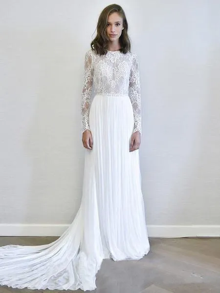 Long Sleeves Lace Chiffon Cheap Wedding Dresses Online, Cheap Bridal Dresses, WD492
