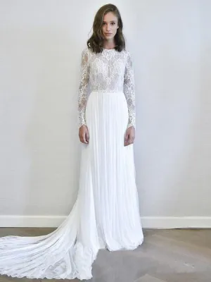Long Sleeves Lace Chiffon Cheap Wedding Dresses Online, Cheap Bridal Dresses, WD492