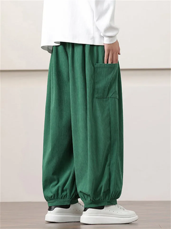 Loose Fit Braided Drawstring Corduroy Pants for Men