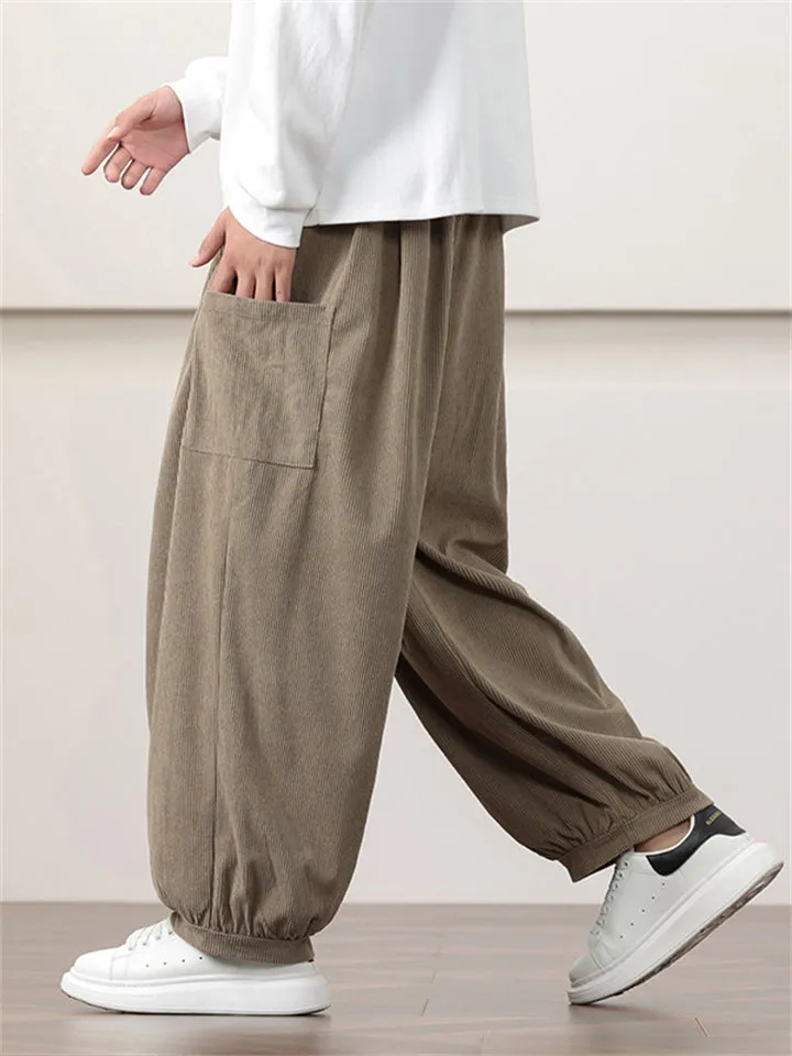 Loose Fit Braided Drawstring Corduroy Pants for Men