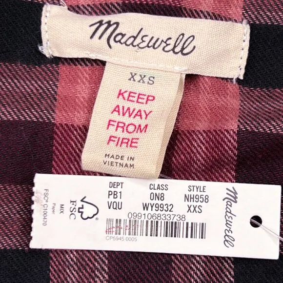 Madewell Flannel Pajama Set (Shirt and Pants) Plaid, Vintage Quartz Size XS NWT