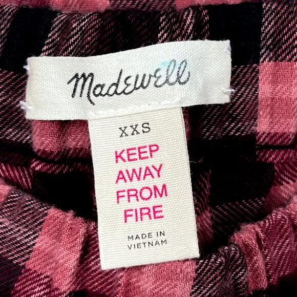 Madewell Flannel Pajama Set (Shirt and Pants) Plaid, Vintage Quartz Size XS NWT