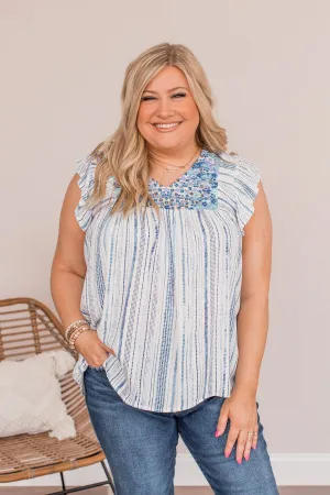 Make Way For The New Embroidered Blouse- Blue