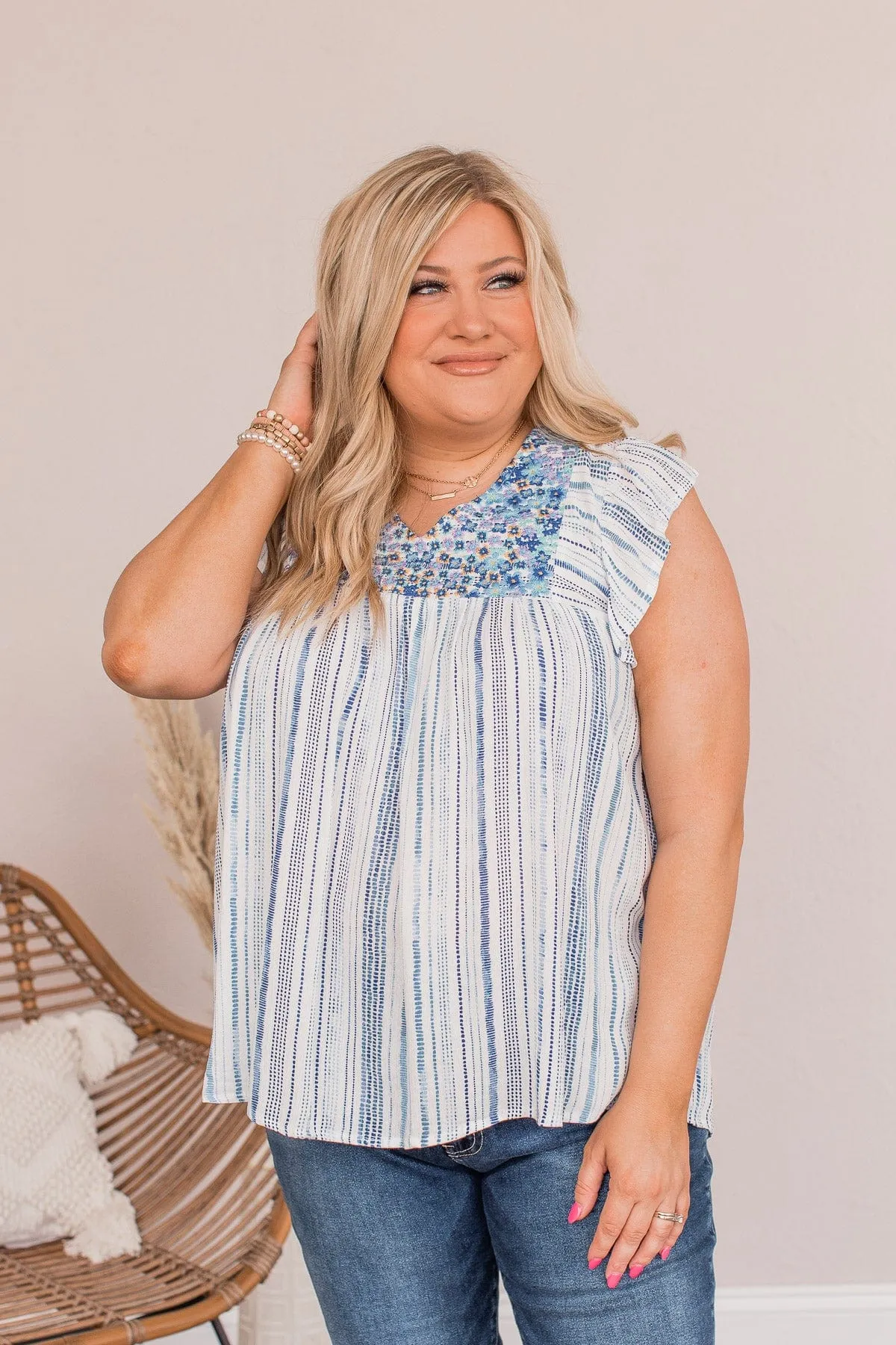 Make Way For The New Embroidered Blouse- Blue
