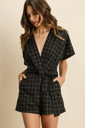 Maria Windowpane Print Romper
