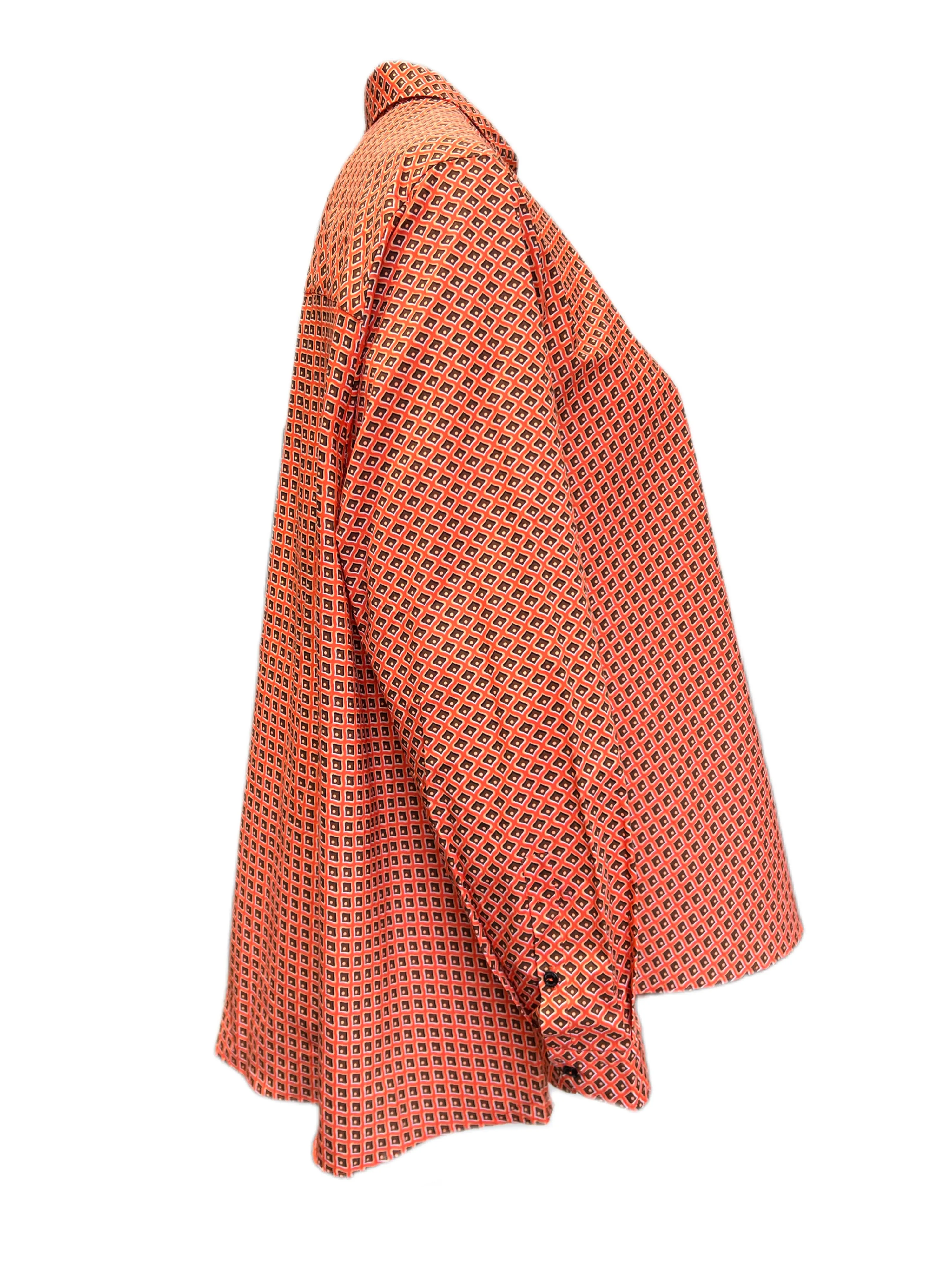 Marina Rinaldi Women's Orange Famiglia Printed Cotton Shirt Size 22W/31