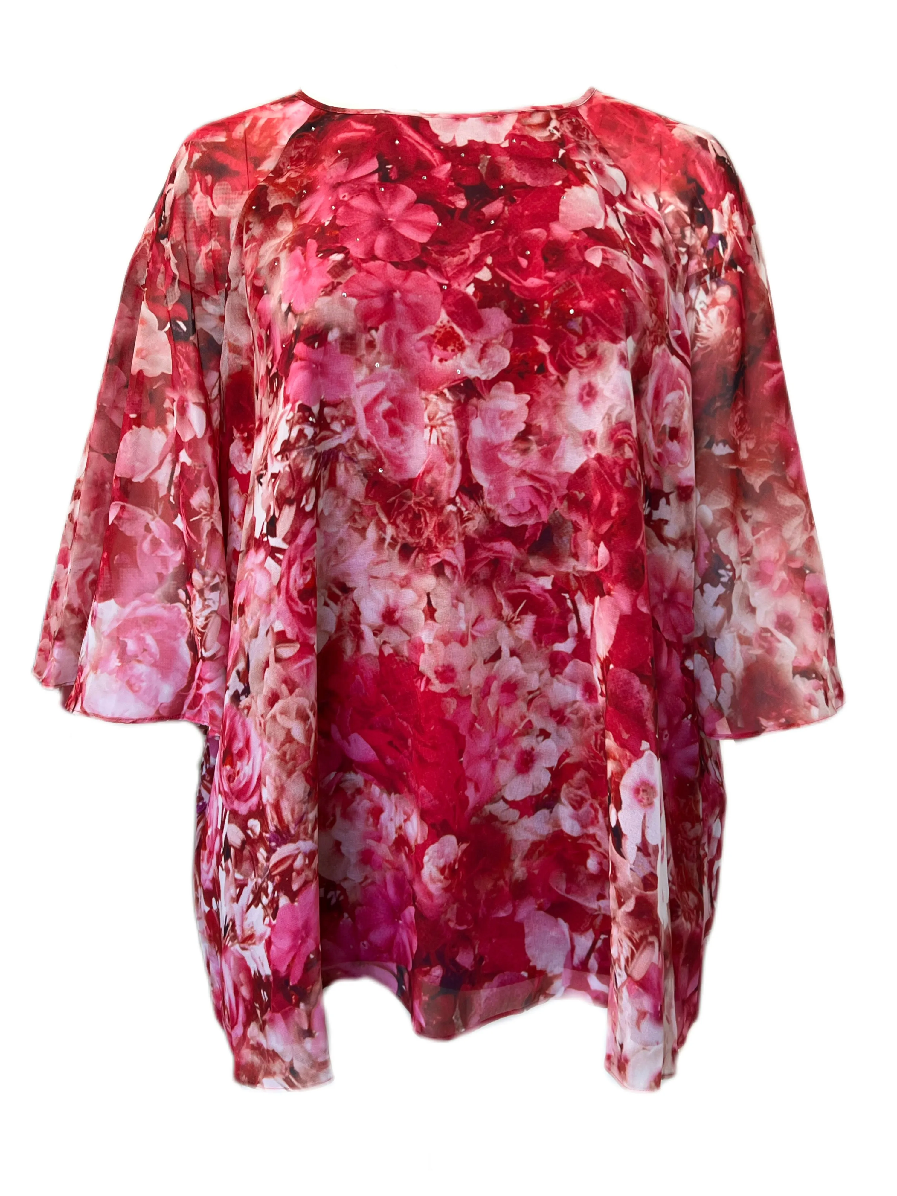 Marina Rinaldi Women's Pink Festival Floral Printed Blouse NWT