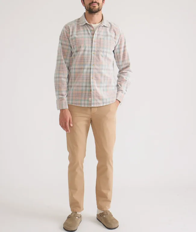 Marine Layer Lightweight Plaid Corduroy Shirt in Cork Multi Plaid