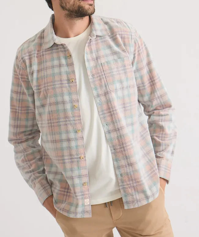 Marine Layer Lightweight Plaid Corduroy Shirt in Cork Multi Plaid