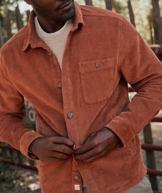 Marine Layer Max Broken In Corduroy Overshirt in Chestnut