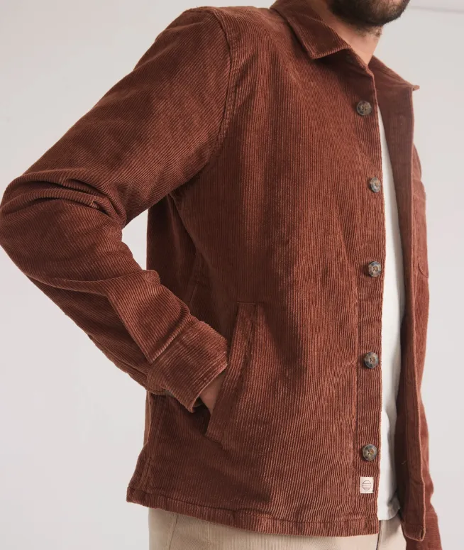Marine Layer Max Broken In Corduroy Overshirt in Chestnut