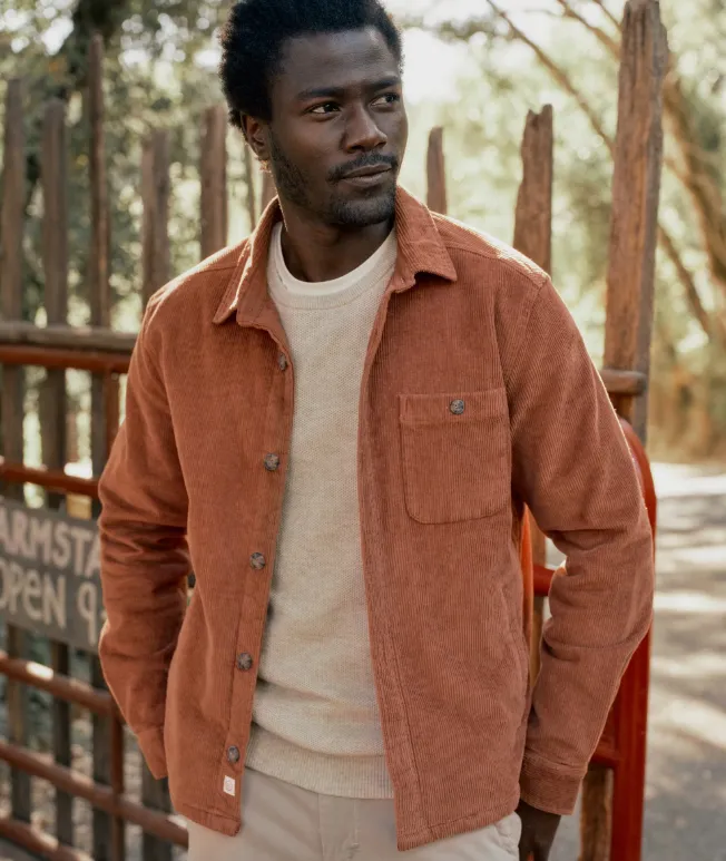 Marine Layer Max Broken In Corduroy Overshirt in Chestnut