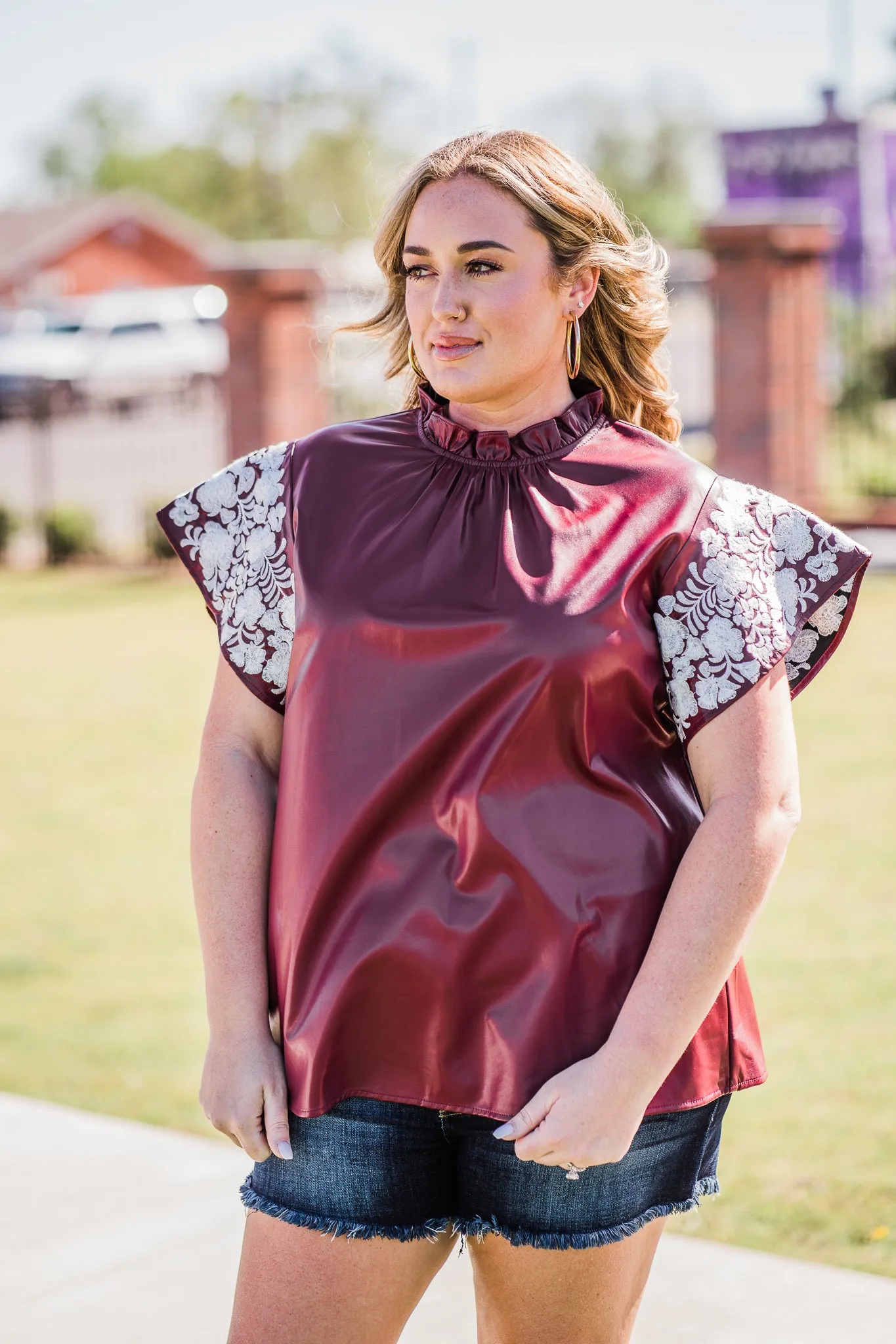 Maroon & White Northgate Top by Layerz