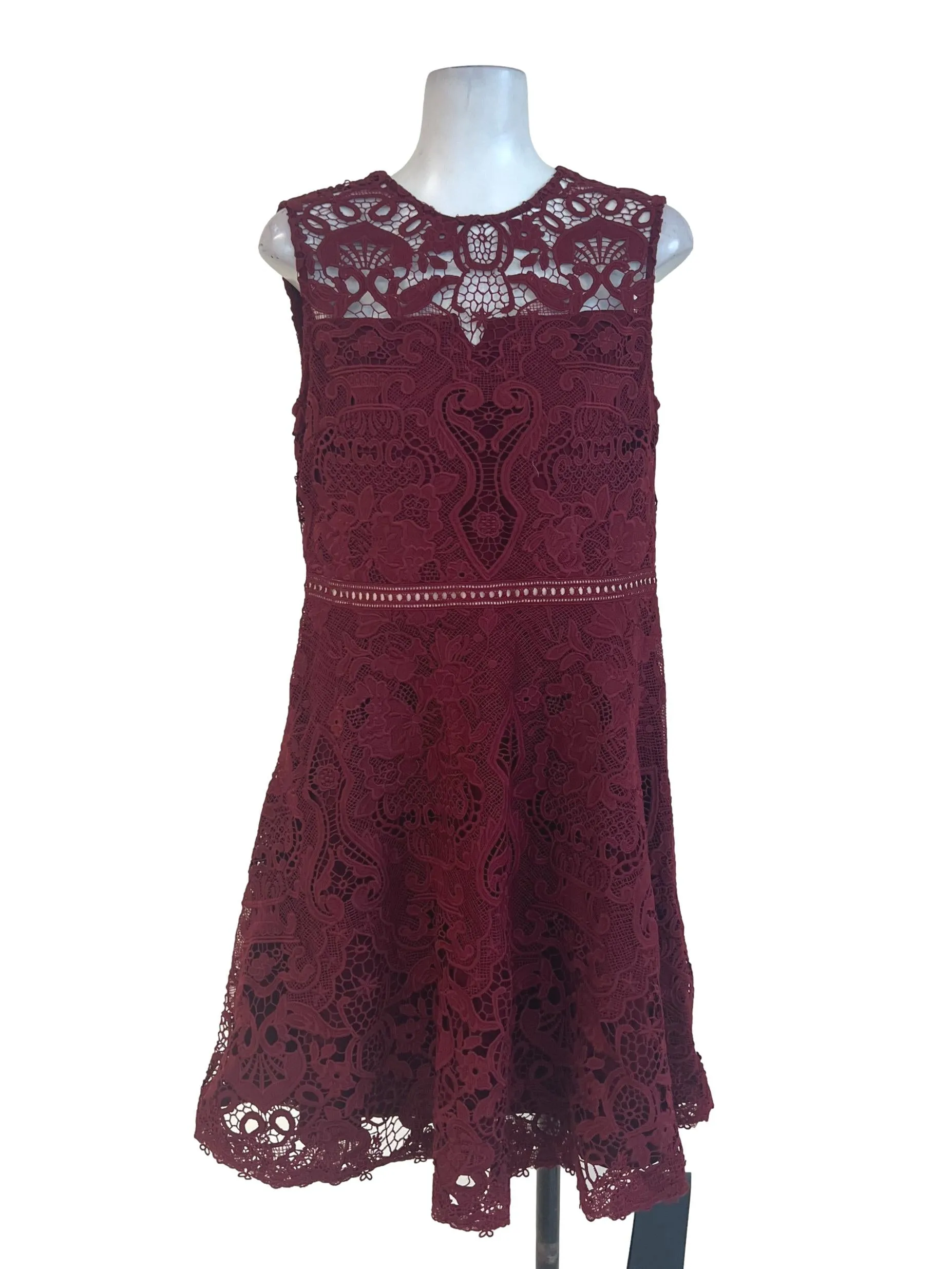Maroon Lace Embroidered Dress