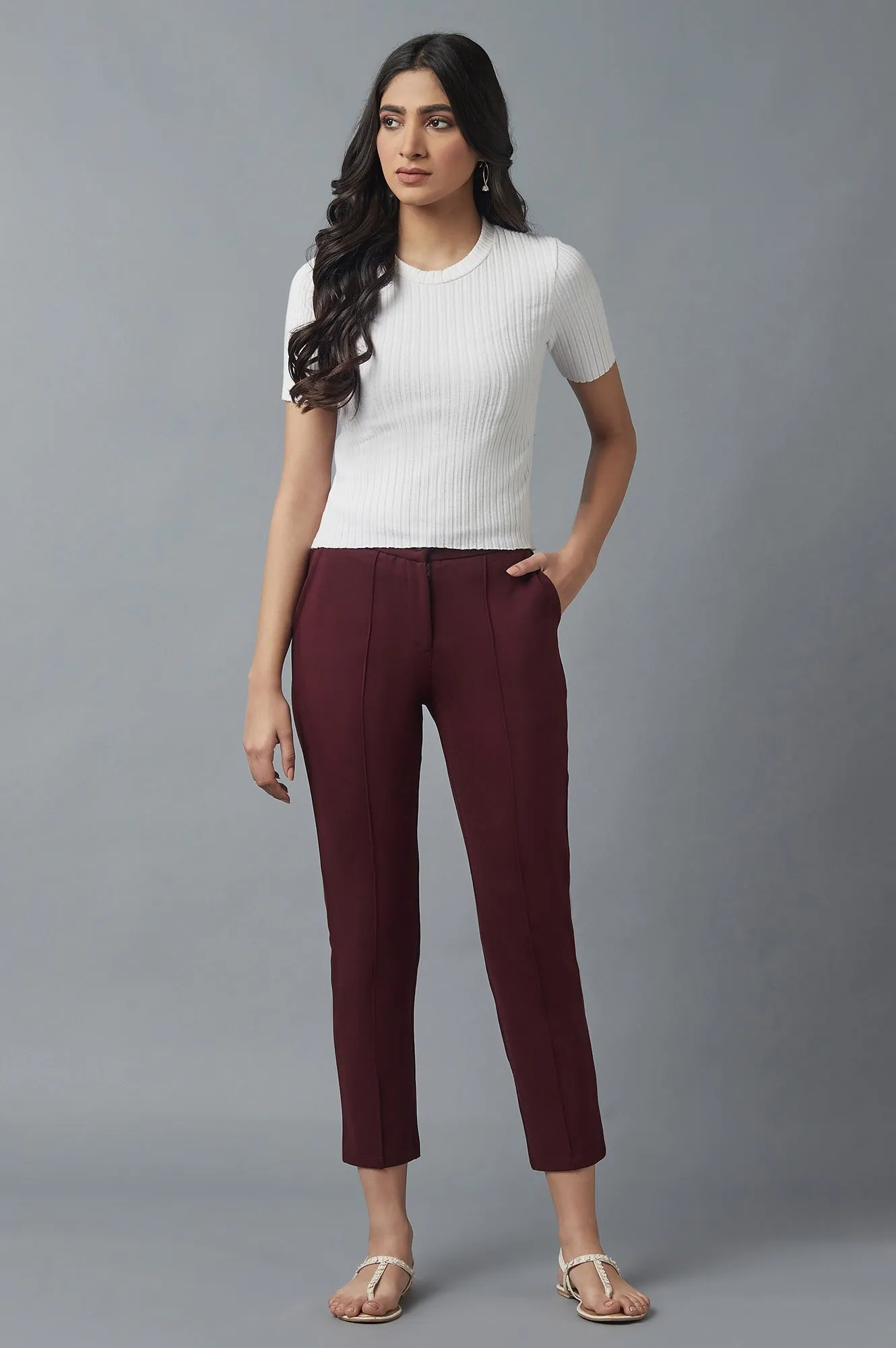 Maroon Pintuck Trousers
