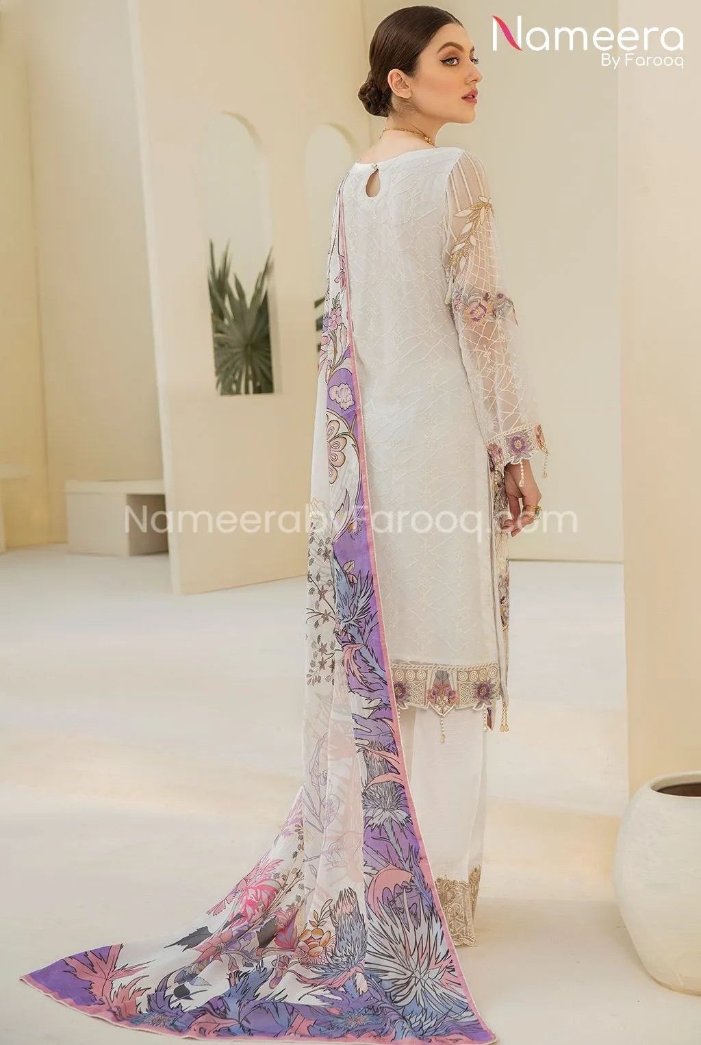 Maryum n Maria Pakistani White Dress Party Wear #PF99