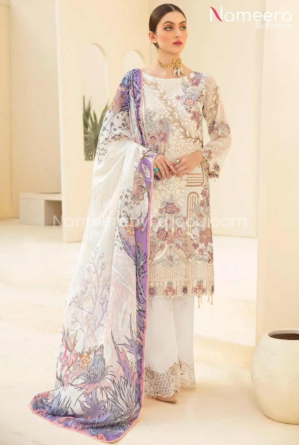 Maryum n Maria Pakistani White Dress Party Wear #PF99