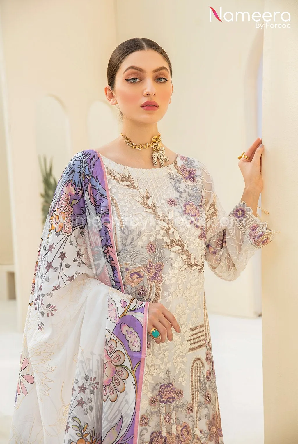 Maryum n Maria Pakistani White Dress Party Wear #PF99