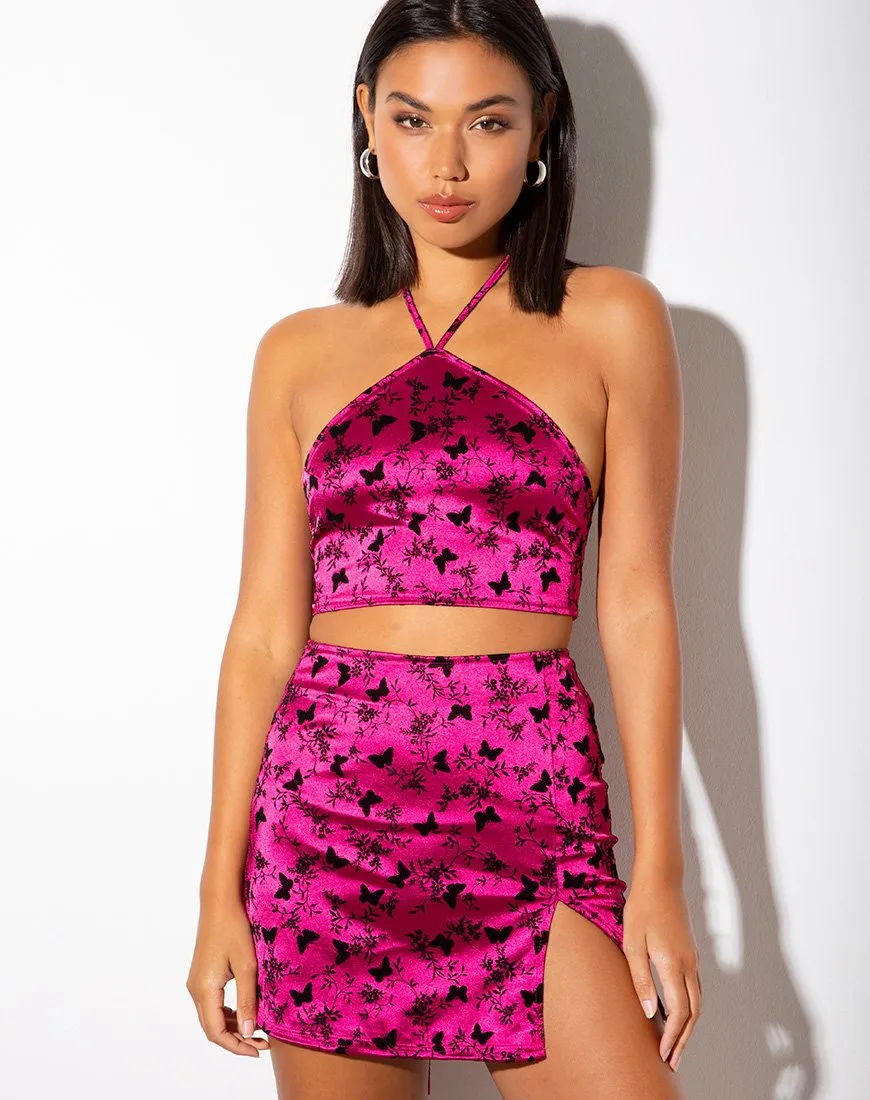 Maudy Crop Top in Butterfly Bloom Pink