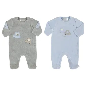 MAYORAL - Car Velour Two Pack Onesies - Blue