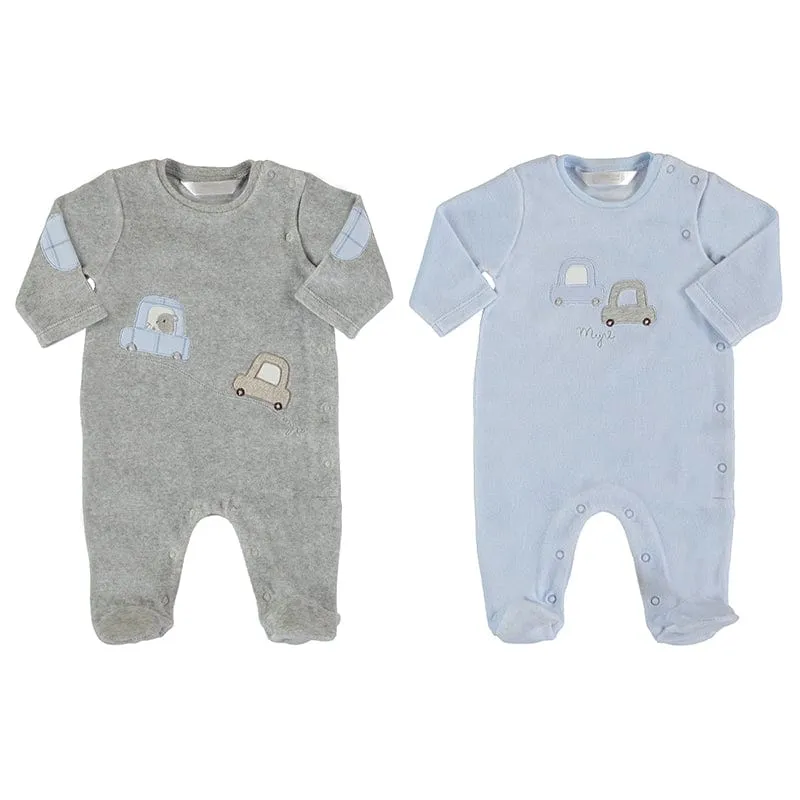 MAYORAL - Car Velour Two Pack Onesies - Blue