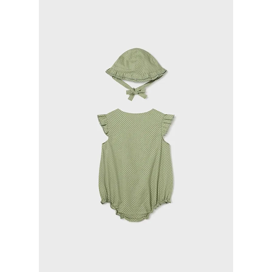 Mayoral Eucalyptus Linen Romper & Hat Set