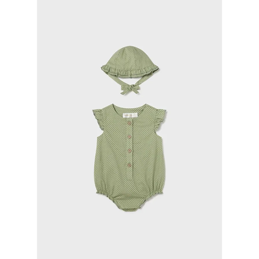 Mayoral Eucalyptus Linen Romper & Hat Set