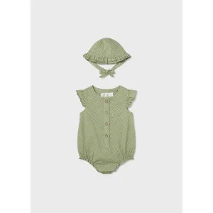 Mayoral Eucalyptus Linen Romper & Hat Set