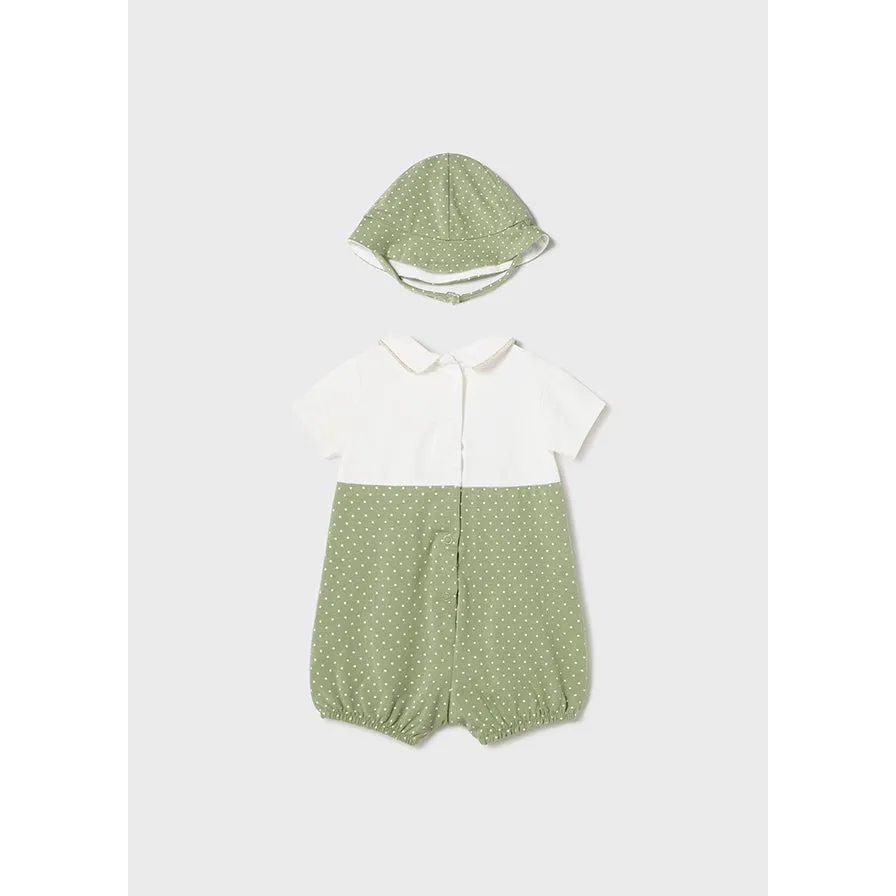 Mayoral Eucalyptus Overall Romper & Hat Set