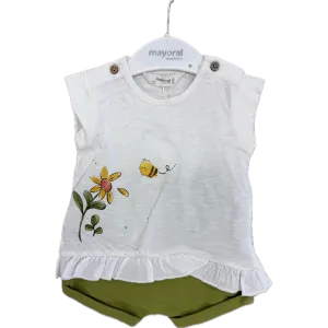 Mayoral Girl Bee Shirt & Olive Green Shorts Set