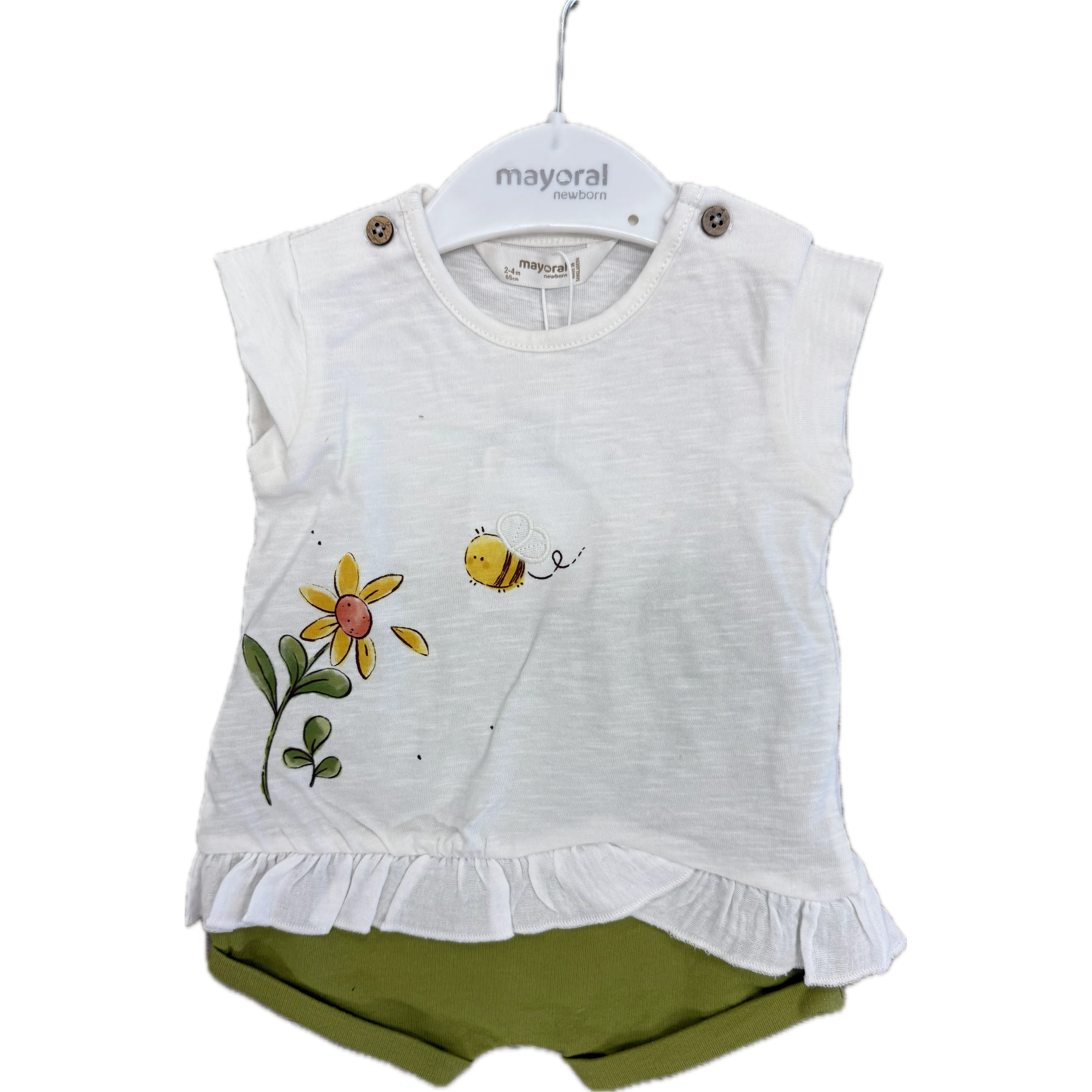 Mayoral Girl Bee Shirt & Olive Green Shorts Set