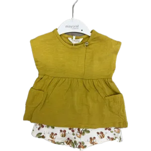 Mayoral Girl Olive Shirt and Bee Shorts Set
