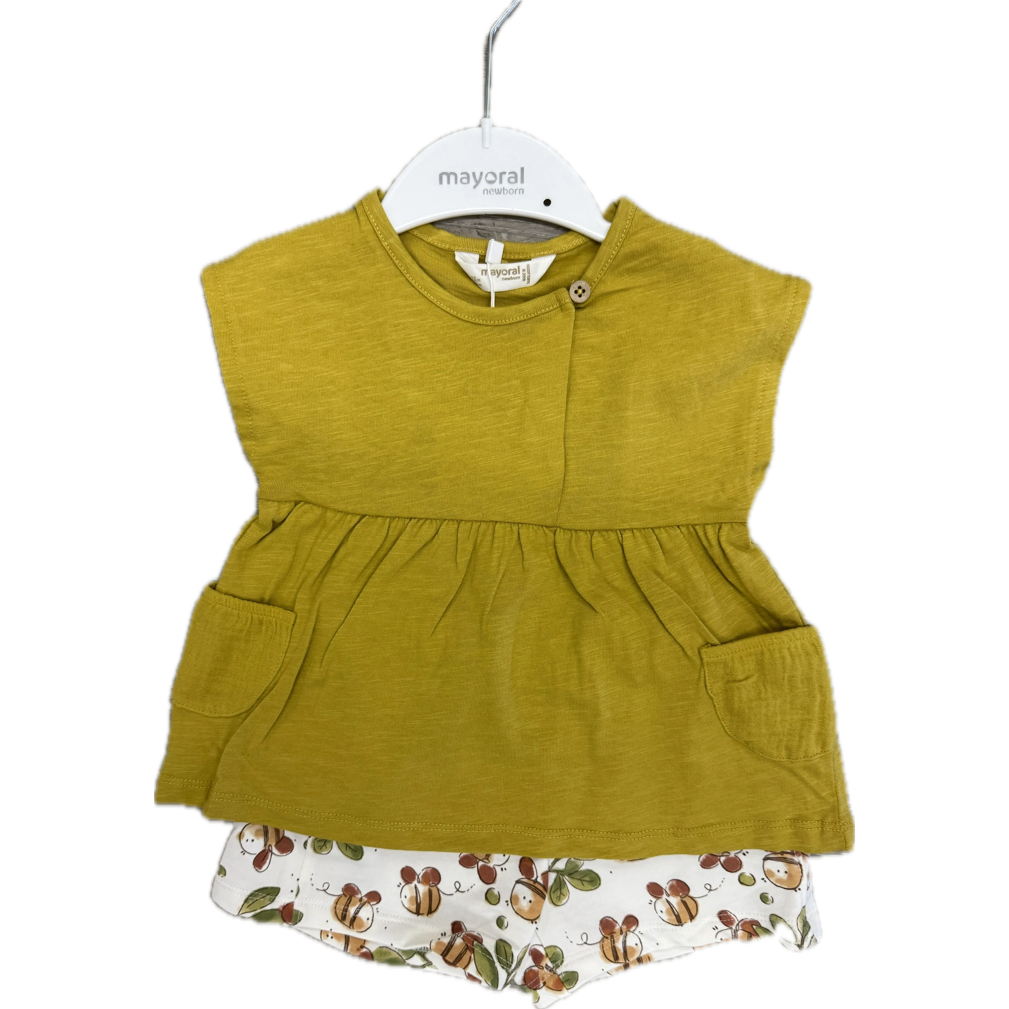 Mayoral Girl Olive Shirt and Bee Shorts Set