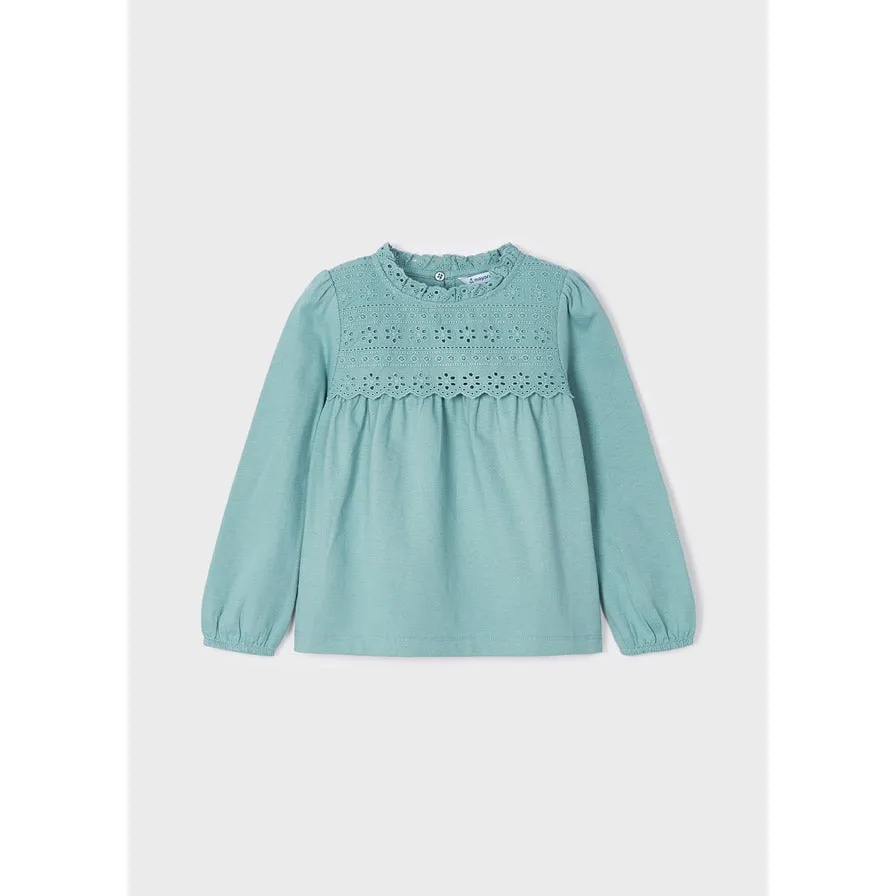Mayoral Long Sleeve Embroidered Top - Jade