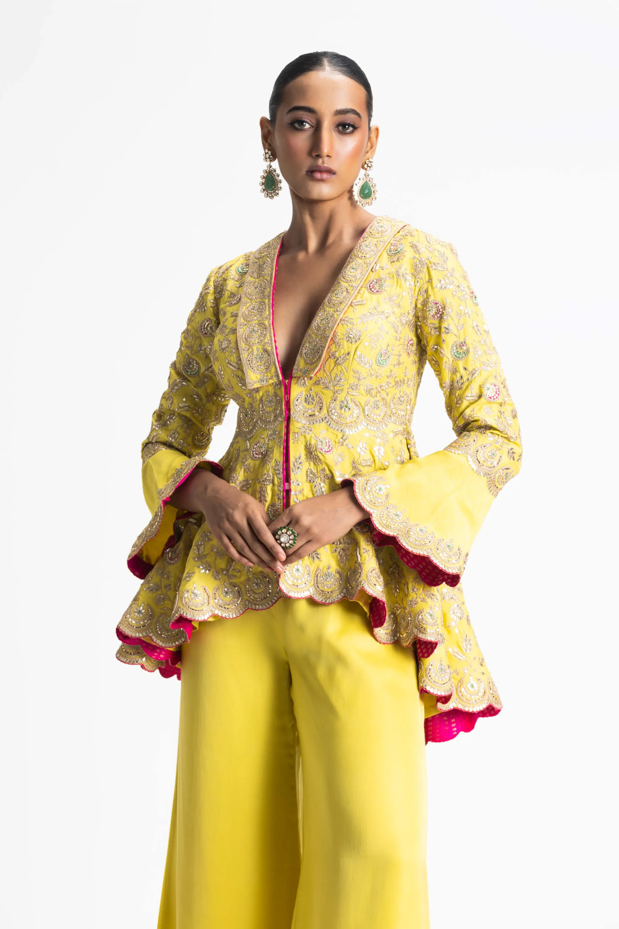 Mehndi yellow jacket and trouser