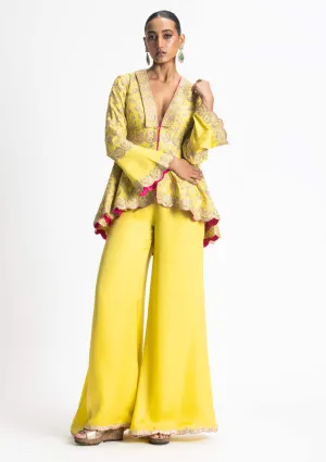 Mehndi yellow jacket and trouser