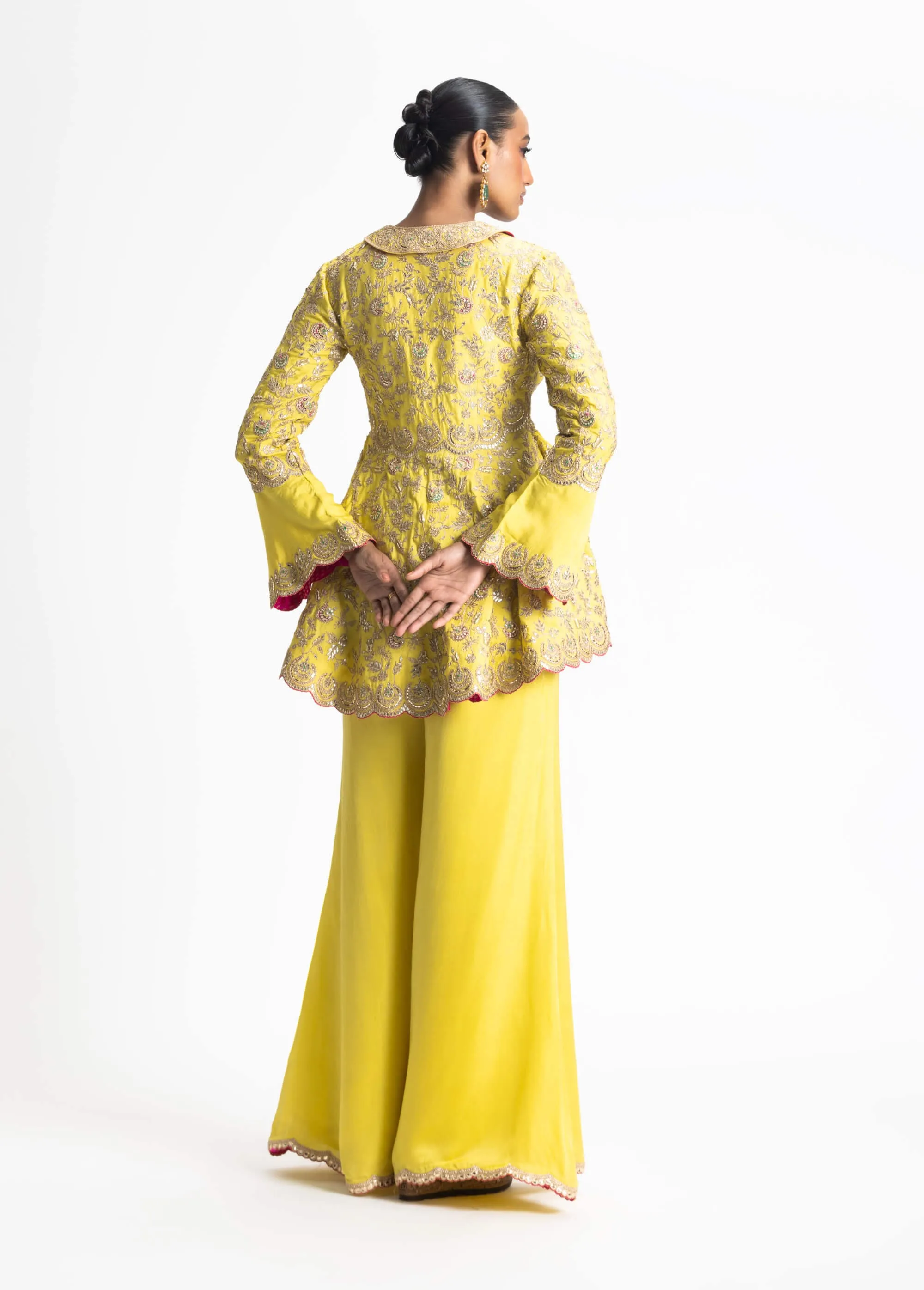 Mehndi yellow jacket and trouser